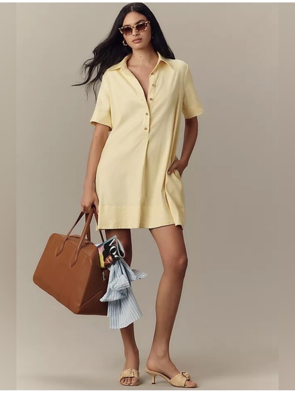 Anthropologie Pollie Short-Sleeve Swing Tunic Mini Dress: Linen Blend Edition